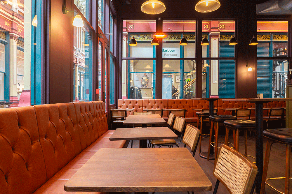 Boom bap burger seating area